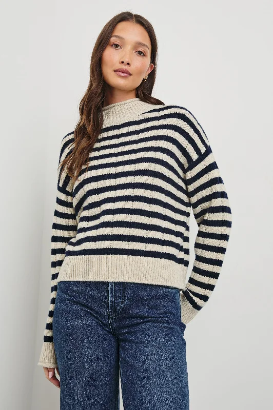 CORRINE SWEATER - OAT NAVY STRIPE Plaid Sweater Polka Dot Checkered