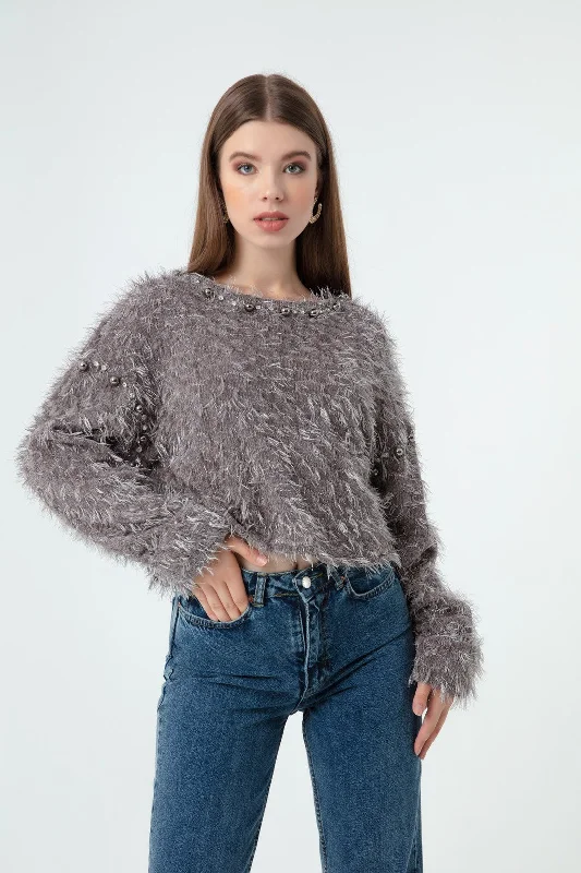 Female Furry Simli Sweater Cable Knit Ribbed Knit Lace Knit