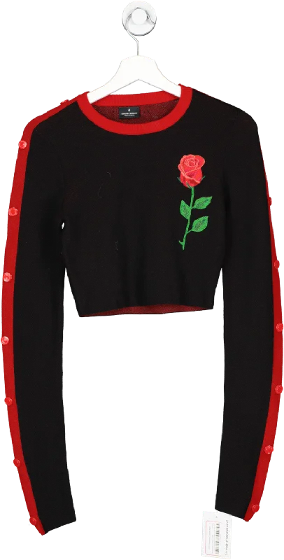 marcelo burlon Black Rose-appliqued Cropped Sweater UK XS Mesh Sweater Canvas Denim