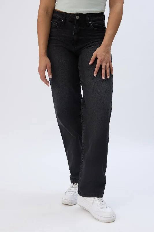 High Rise Baggy Jeans Fashionable Straight Fit Denim