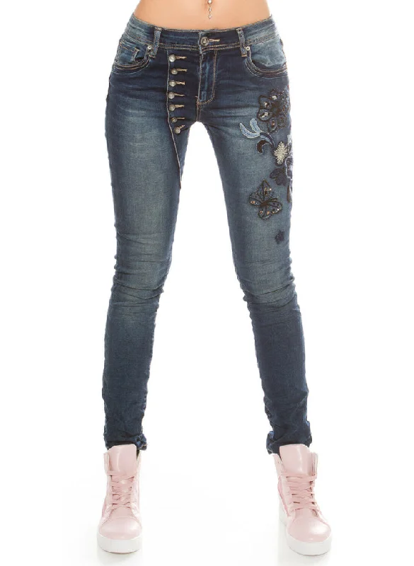 Sexy Curvy Women's Plus Size faded embroidered jeans sizes UK 10-20 Classic Blue Denim Jeans