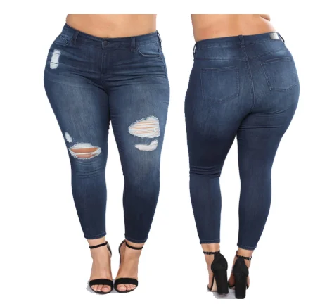 Shredded feet jeans Comfortable Mid-Rise Jeans